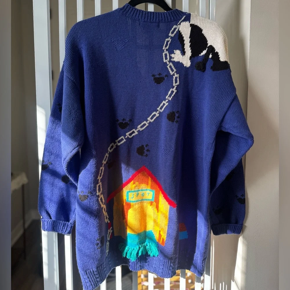 Vintage 90s berek Blue Knit Dog Novelty Sweater - Picture 2 of 5